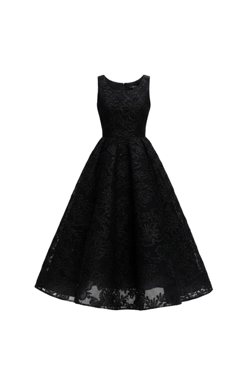 FLORAL RAFFIA EMBROIDERED DRESS