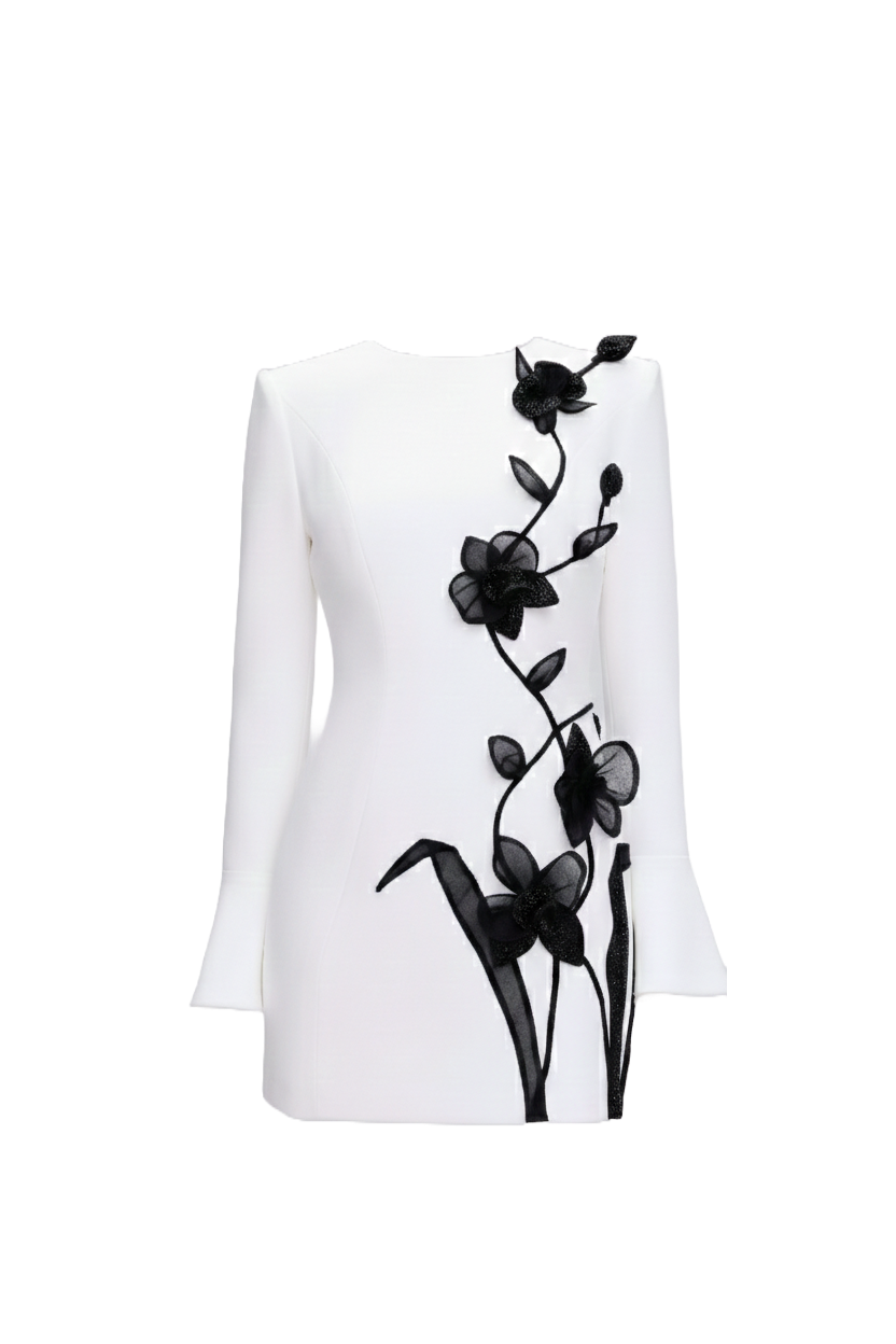 MINI DRESS WITH ORGANZA FLORAL APPLIQUÉ