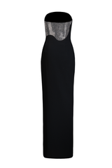 DRIPPING BEJEWELED STRAPLESS CREPE DRESS