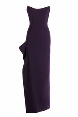 CAT EYE STRAPLESS GOWN WITH OPEN RUFFLE SLIT