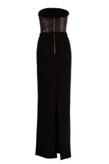 STRAPLESS LEOPARD CRYSTAL GOWN WITH LEATHER BACK