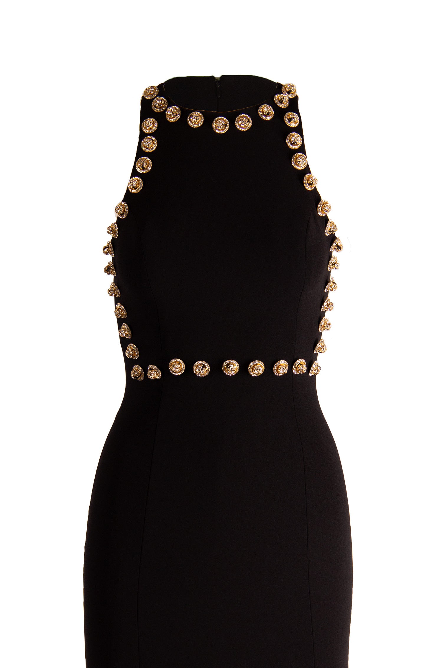 CREPE HALTER GOWN WITH BEAD DETAIL