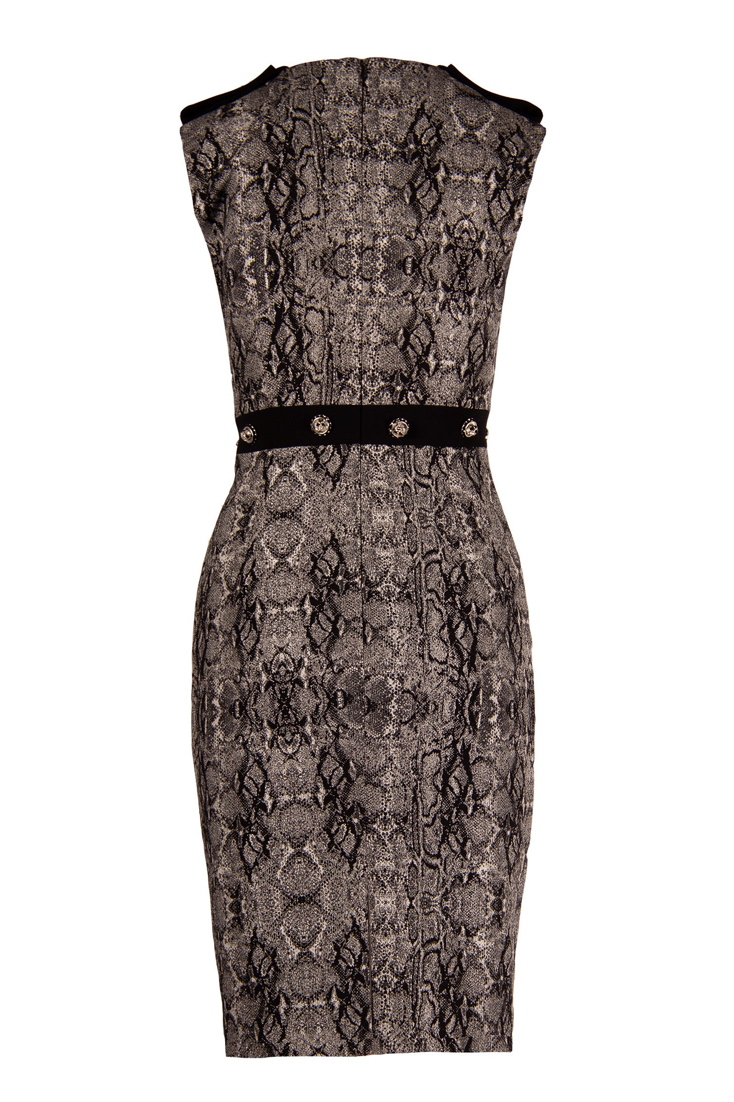 PYTHON BROCADE DRESS WITH MILITARY FLAPS AND BEADING
