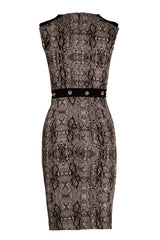 PYTHON BROCADE DRESS WITH MILITARY FLAPS AND BEADING
