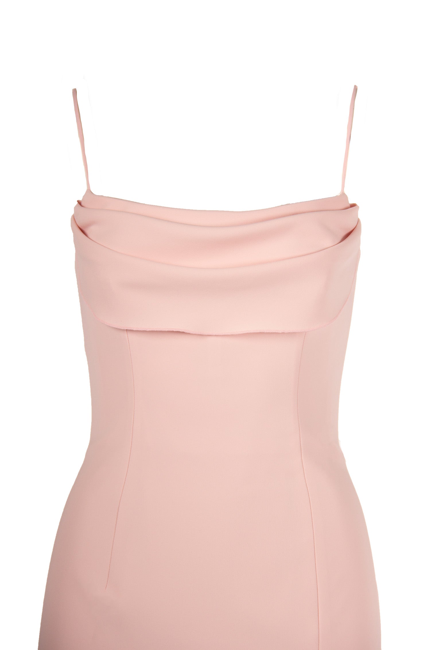 COWL DRAPE, SPAGHETTI STRAP DRESS