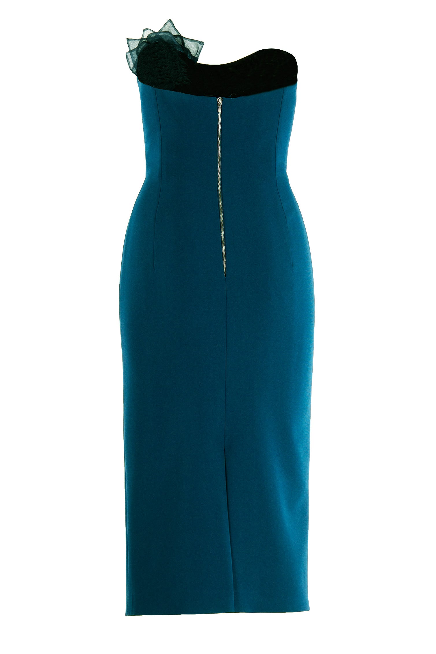 STRAPLESS DRESS WITH SILK FLORAL APPLIQUES