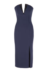CRYSTAL V - NECK CREPE DRESS WITH SLIT