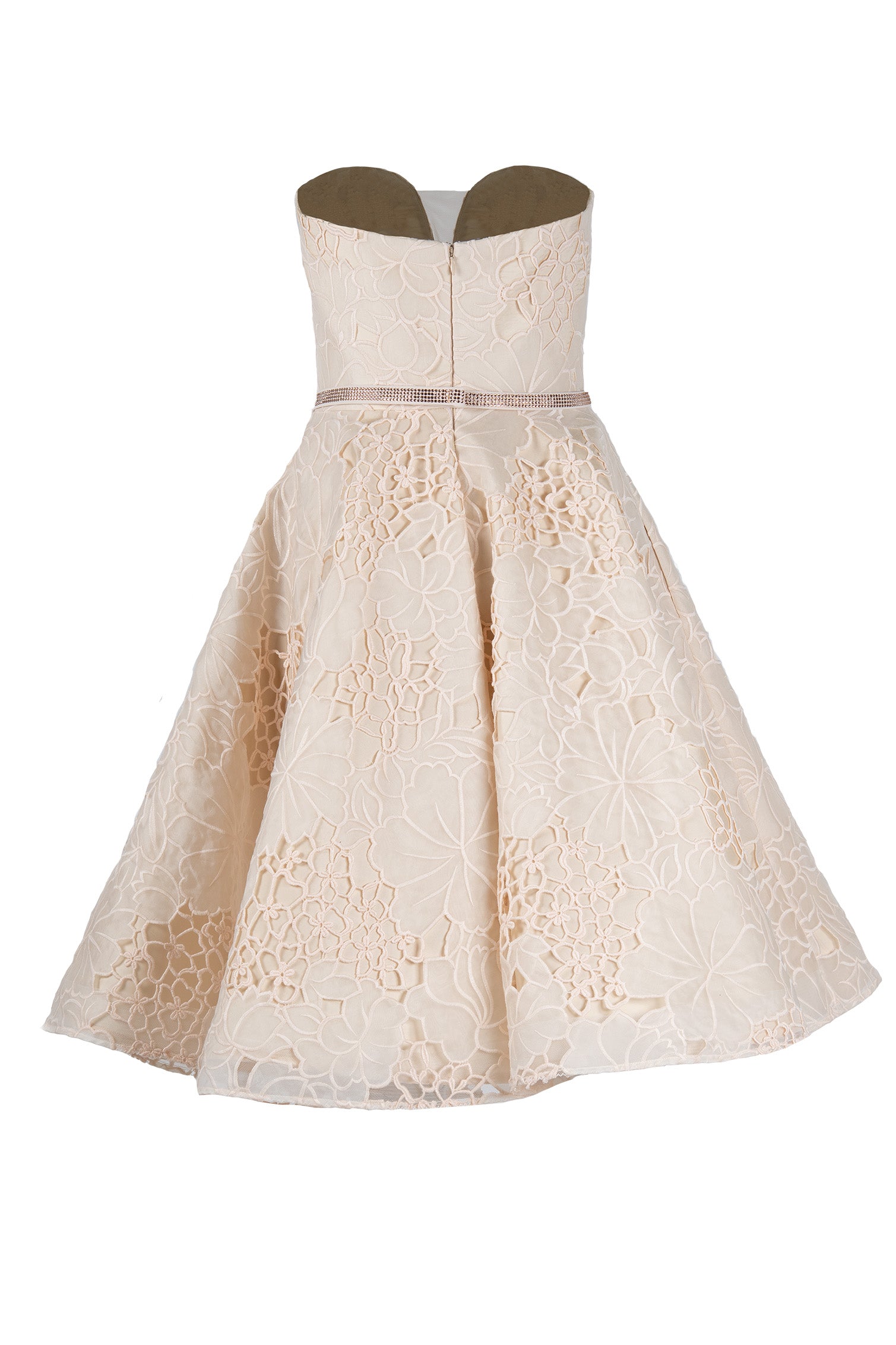 STRAPLESS FIT AND FLARE AUDREY IN CUT-OUT EMBROIDERY