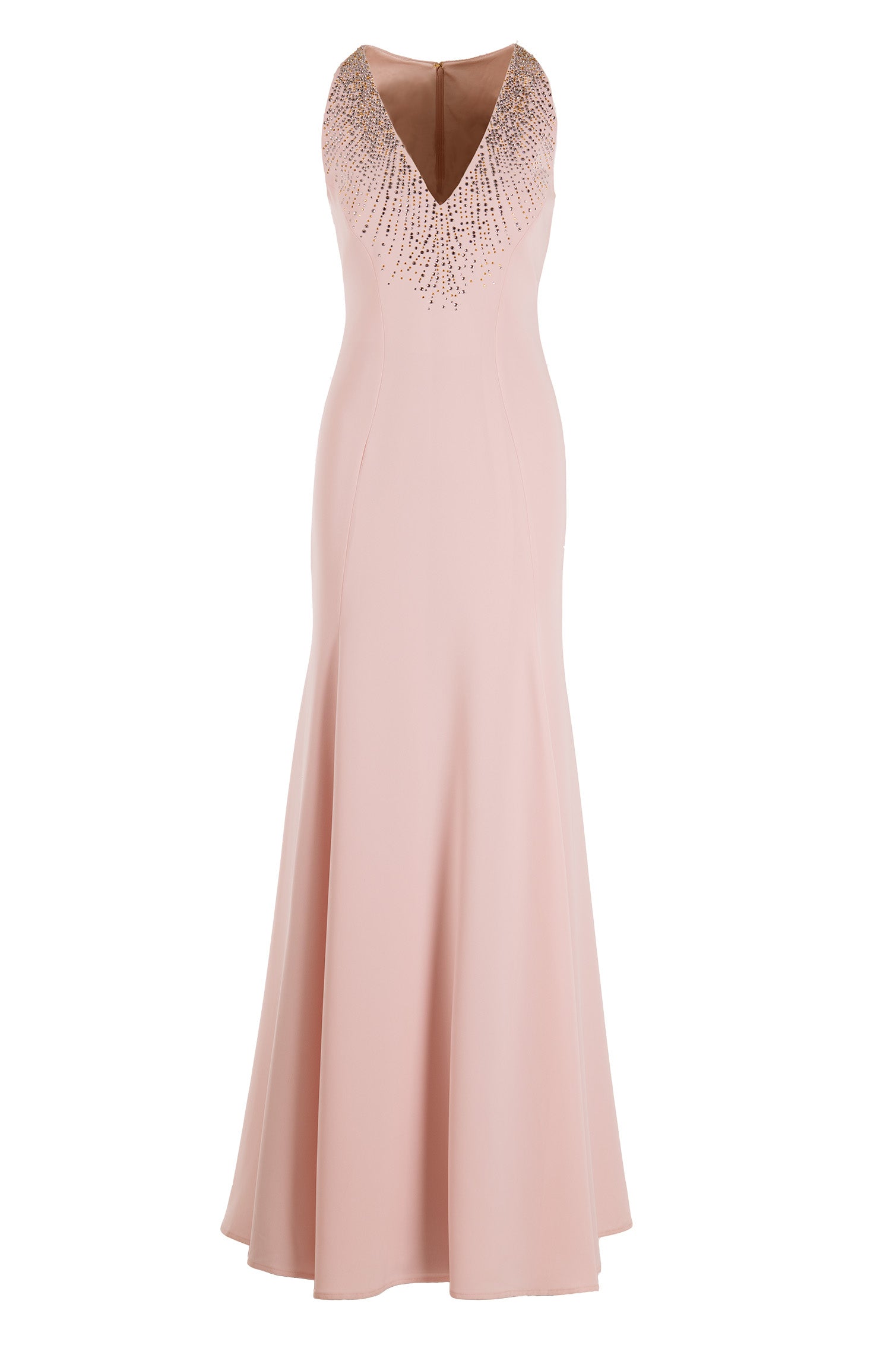 CRYSTAL EMBELLISHED PLUNGING V - NECK CREPE GOWN