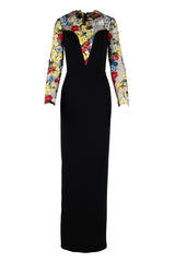 CREPE GOWN WITH PLUNGING SWEETHEART AND EMBROIDERY CONTRAST