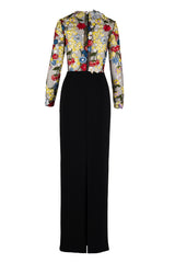 CREPE GOWN WITH PLUNGING SWEETHEART AND EMBROIDERY CONTRAST