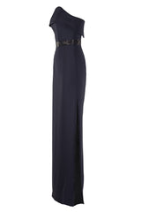 CREPE FOLD OVER GOWN WITH CRYSTAL BELT DETAIL