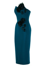 STRAPLESS DRESS WITH SILK FLORAL APPLIQUES