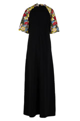 A-LINE CREPE SHIFT GOWN WITH CONTRAST EMBROIDERY
