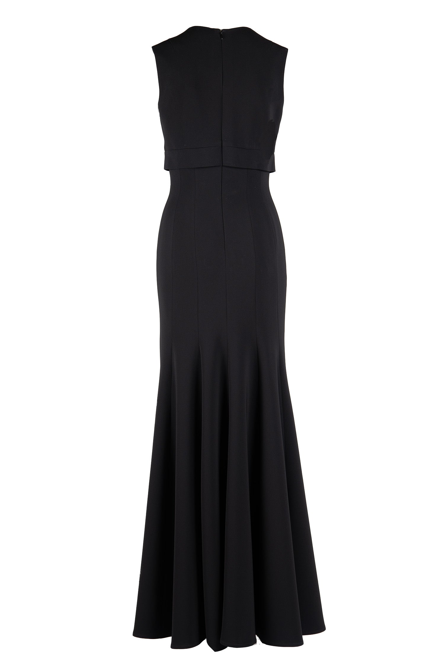 V-NECK CREPE GOWN WITH CRYSTAL BOW BELT