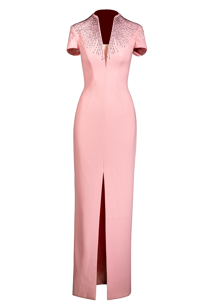 PLUNGING V-NECK WITH CRYSTAL APPLIQUE