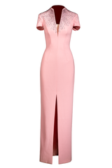 PLUNGING V-NECK WITH CRYSTAL APPLIQUE