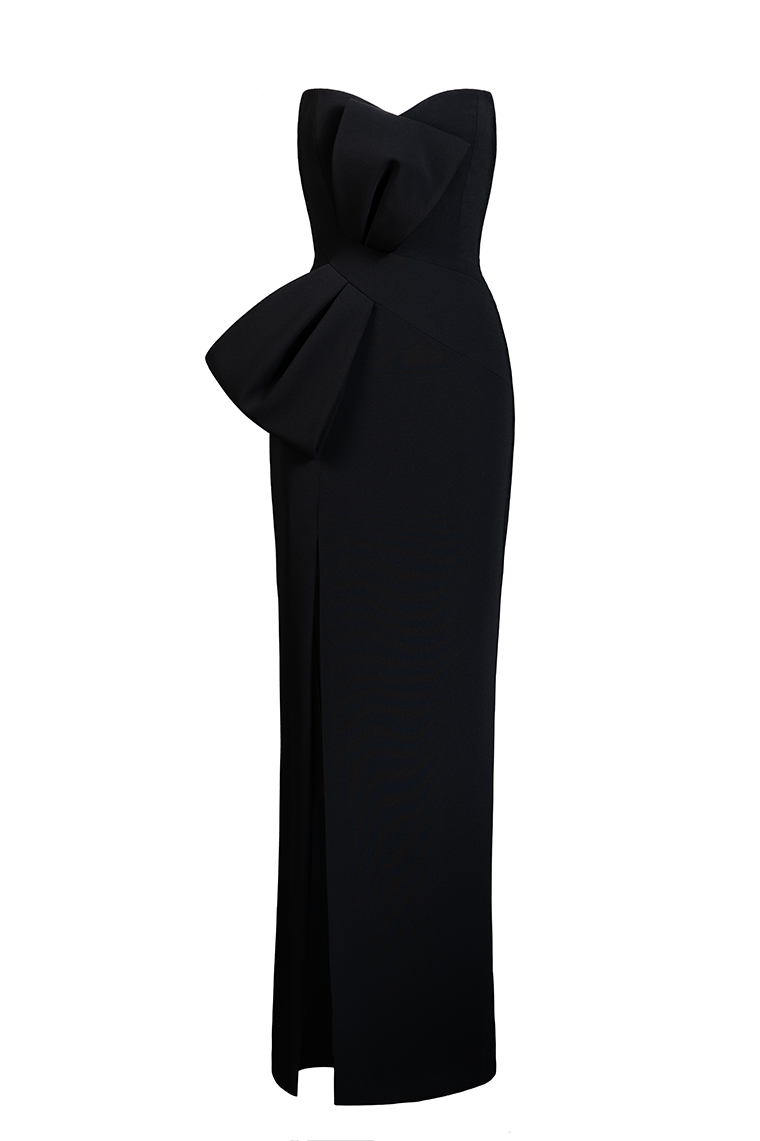 CREPE BOW STRAPLESS GOWN