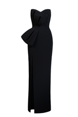 CREPE BOW STRAPLESS GOWN