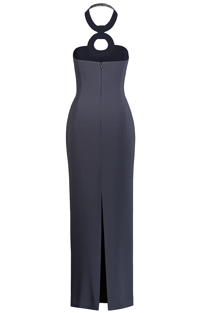 CRYSTAL KEYHOLE HALTER GOWN