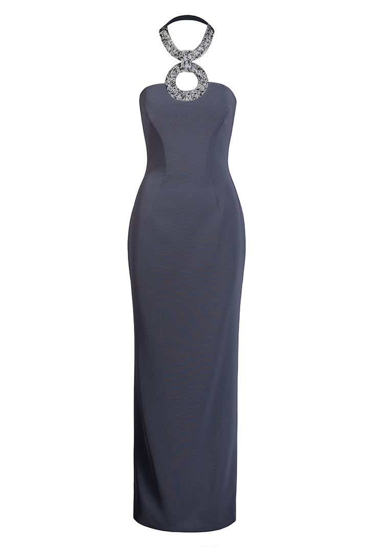 CRYSTAL KEYHOLE HALTER GOWN