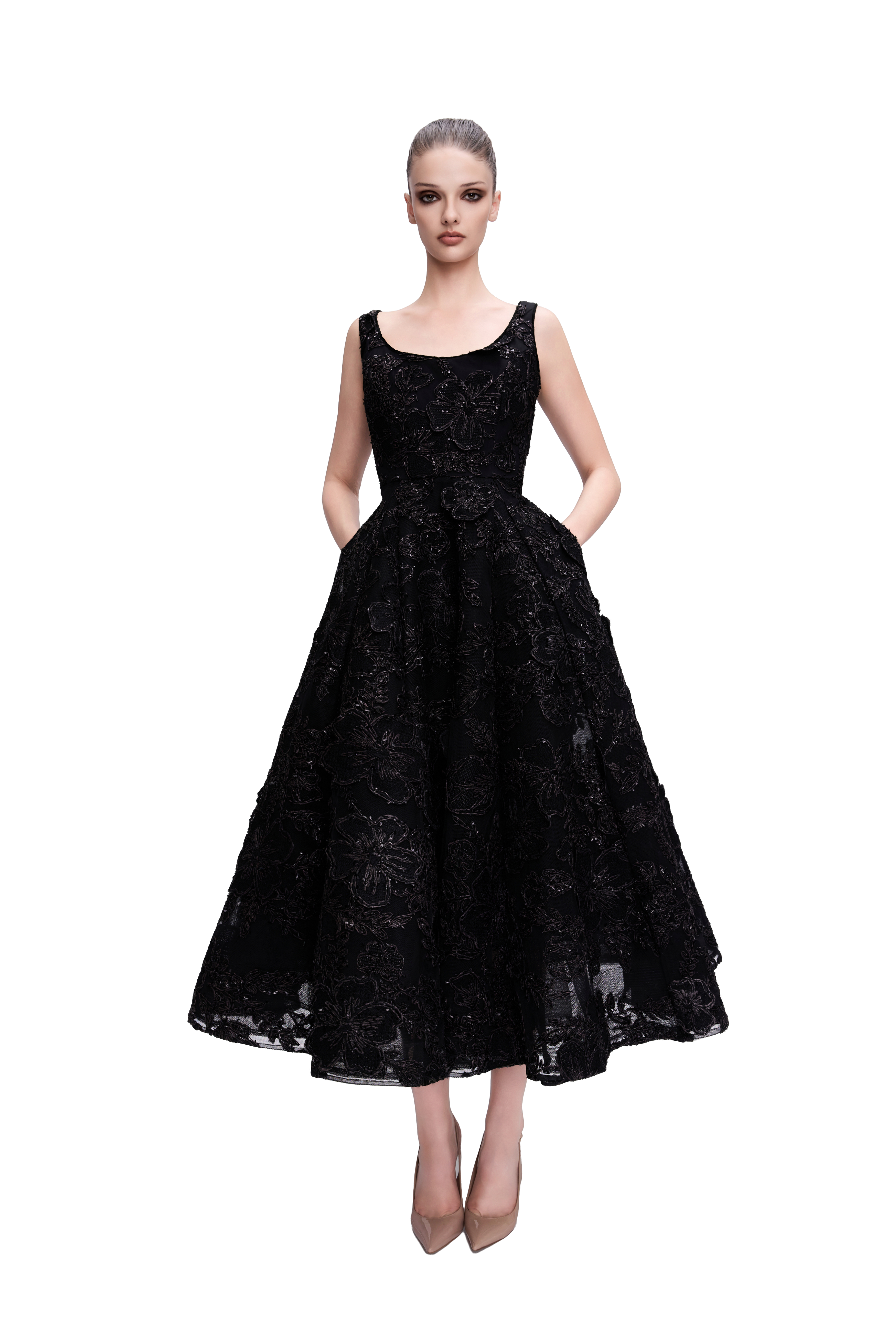 FLORAL RAFFIA EMBROIDERED DRESS