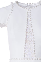 PEARL EMBELLISHED DRESS WITH LACE CUT