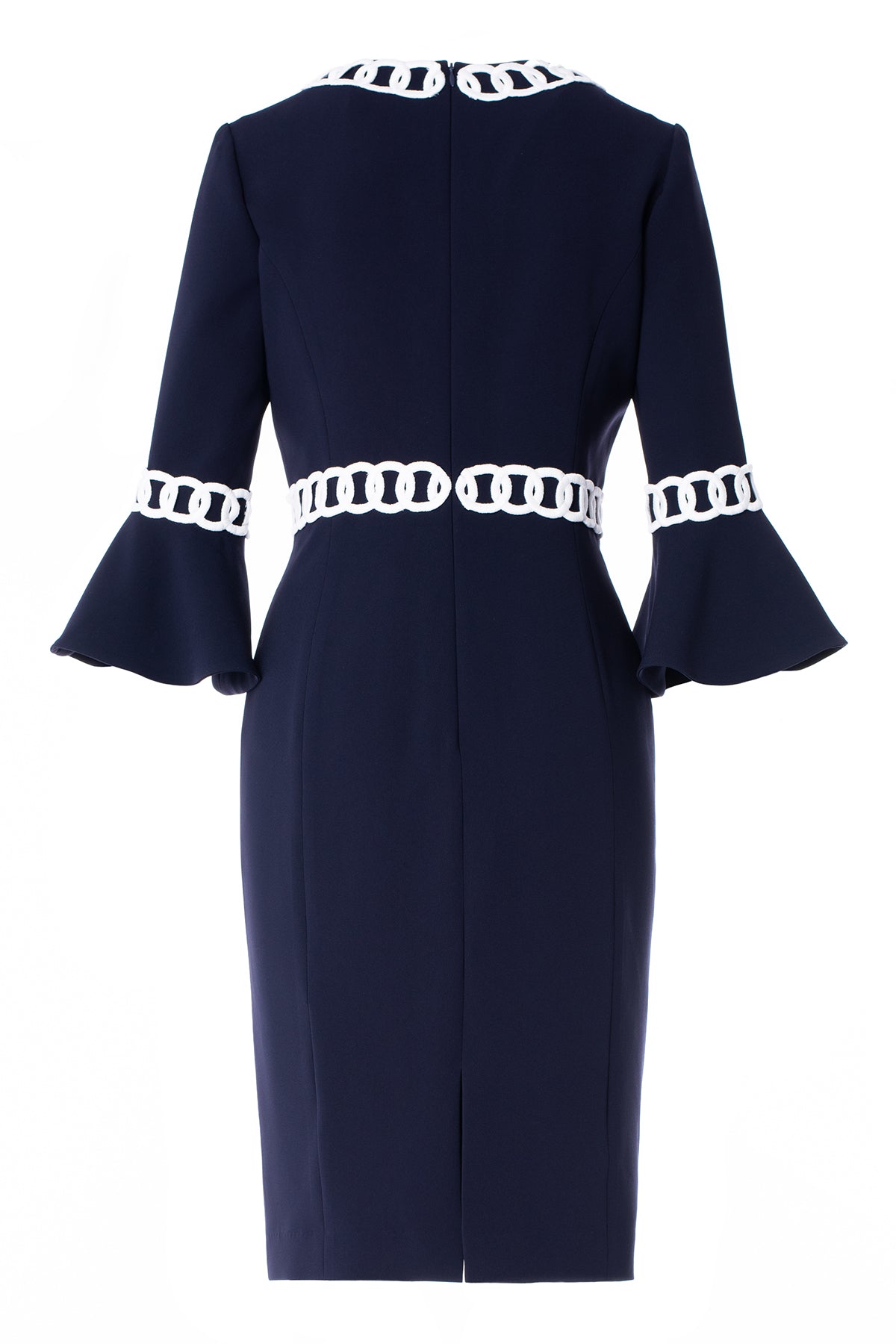 V-NECK RUFFLE SLEEVE DRESS WITH CHAIN EMBROIDERY
