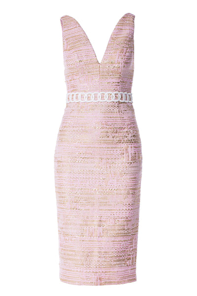 PLUNGING V-NECK DRESS WITH CHAIN EMBROIDERY – Lucian Matis