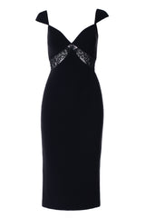 CAP SLEEVE PENCIL DRESS WITH LACE CUT-OUT DETAIL