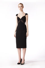 CAP SLEEVE PENCIL DRESS WITH LACE CUT-OUT DETAIL