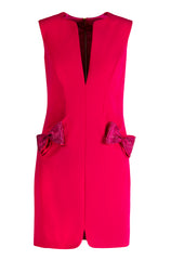 CREPE SLIP DRESS WITH CRYSTALLIZED BOWS AND POCKET DETAIL