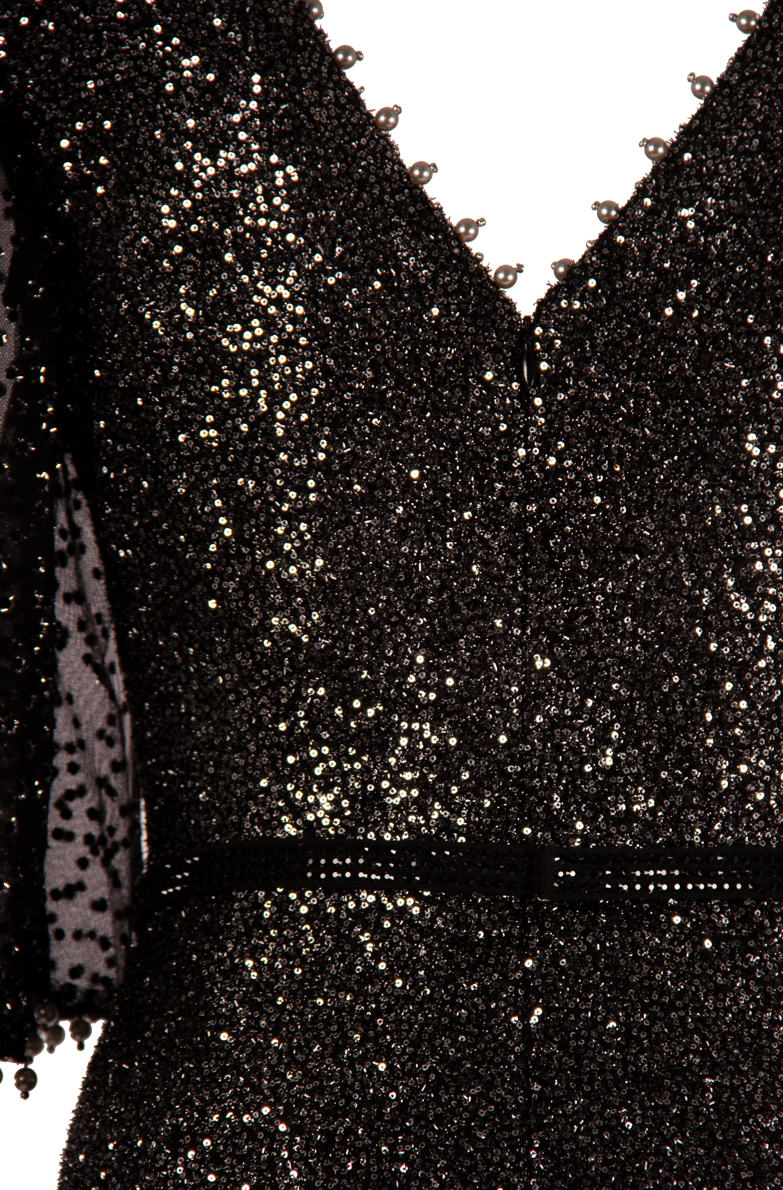 SEQUIN A-LINE V-NECK GOWN WITH FLUTTER SLEEVE