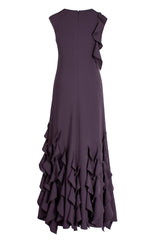 CREPE, ANKLE LENGTH, SHIFT DRESS WITH RUFFLE DETAIL