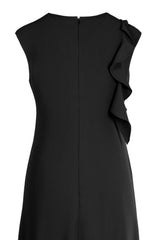 CREPE, ANKLE LENGTH, SHIFT DRESS WITH RUFFLE DETAIL