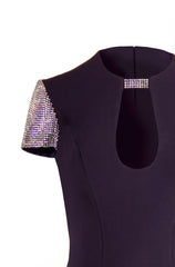 CREPE KEYHOLE NECK GOWN WITH SPARKLING SLEEVES
