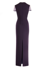 CREPE KEYHOLE NECK GOWN WITH SPARKLING SLEEVES