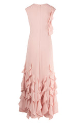 CREPE, ANKLE LENGTH, SHIFT DRESS WITH RUFFLE DETAIL