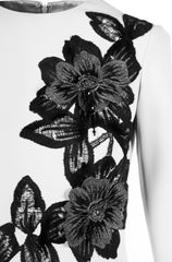 CREPE DRESS WITH BEADED FLORAL APPLIQUES