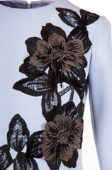 CREPE DRESS WITH BEADED FLORAL APPLIQUES