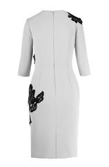 CREPE DRESS WITH BEADED FLORAL APPLIQUES