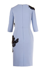 CREPE DRESS WITH BEADED FLORAL APPLIQUES