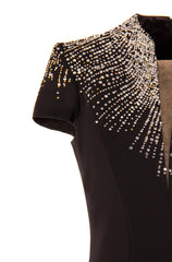 CRYSTAL EMBELLISHED PLUNGING V-NECK CREPE DRESS