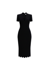 PLUNGING SCALLOPED CREPE DRESS