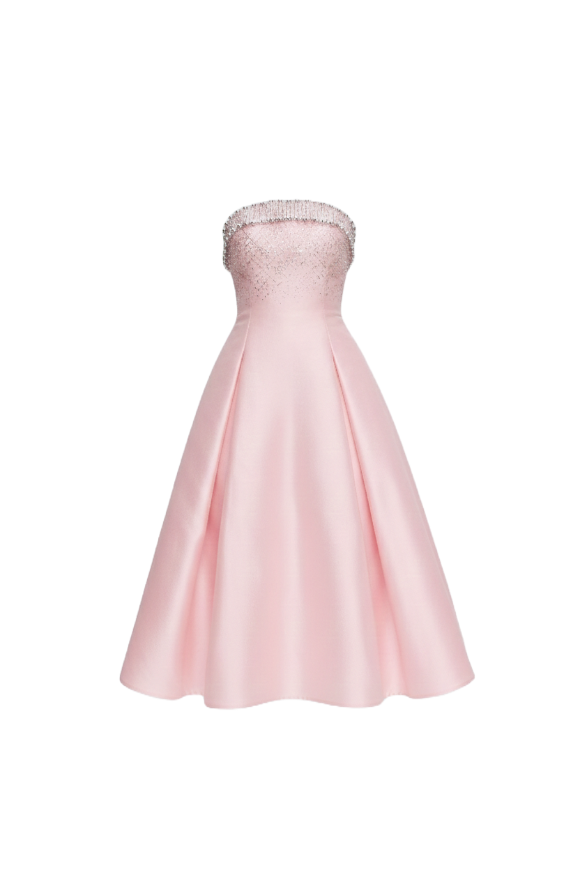 STRAPLESS SILK AND WOOL DRESS