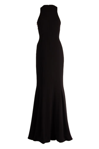 CREPE HALTER GOWN WITH BEAD DETAIL