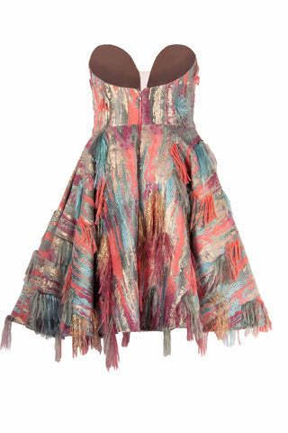 strapless ruched tassel dress Bandeau Beaded Tassel Hem Ruched Open Back Mini Dress In Multi Floral Animal Print | EGO US