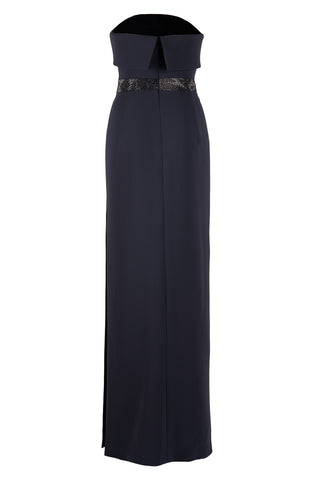 CREPE FOLD OVER GOWN WITH CRYSTAL BELT DETAIL