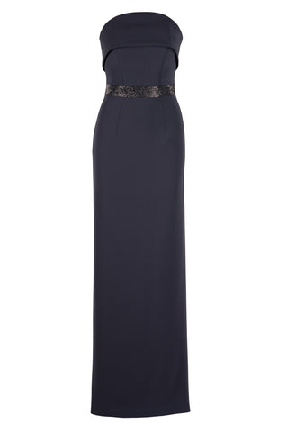 CREPE FOLD OVER GOWN WITH CRYSTAL BELT DETAIL
