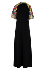A-LINE CREPE SHIFT GOWN WITH CONTRAST EMBROIDERED SLEEVES